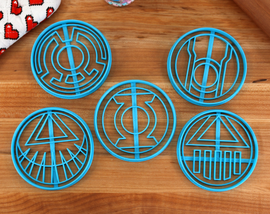 DC Heroes Lantern Corp Symbols Cookie Cutters - Green Lantern, Yellow Lantern, White Lantern, Black Lantern, Red Lantern