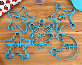 Mario Item Power Star Items Cookie Cutters - 8 Bit Power Star, Grand Star, Power Moon, Power Star, Shine Sprite - Super Mario Bros