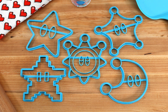 Mario Item Power Star Items Cookie Cutters - 8 Bit Power Star, Grand Star, Power Moon, Power Star, Shine Sprite - Super Mario Bros