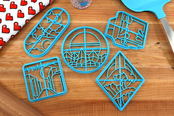 Vaporwave Dreams Cookie Cutters - Big Vaporwave, Crystal Monitor, Mountainside Vapor, Starry Pill, Sunset Cityscape - Vaporwave Gift