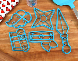 Ninja Item Cookie Cutters - Ninja Cloud, Ninja Kunai, Ninja Shuriken, Ninjutsu Scroll, Shinobi Headband - Ninja Baking, Ninja Baking