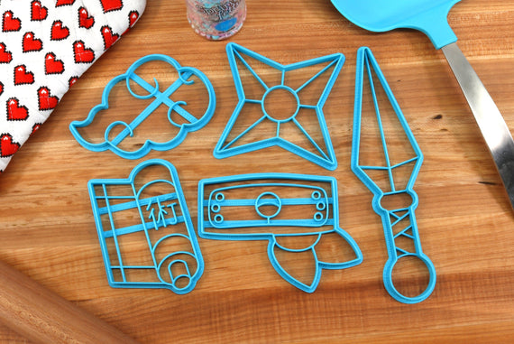 Ninja Item Cookie Cutters - Ninja Cloud, Ninja Kunai, Ninja Shuriken, Ninjutsu Scroll, Shinobi Headband - Ninja Baking, Ninja Baking