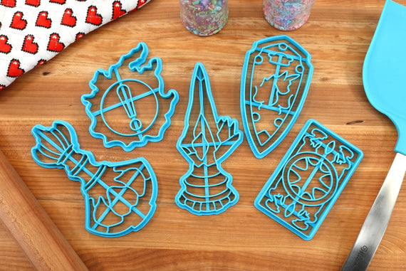 FFXIV Key Symbols Cookie Cutters -Astrologian Card Back, Haurchefant Shield, Aetheryte, Fantasia, Main Quest Icon FF14 Baking