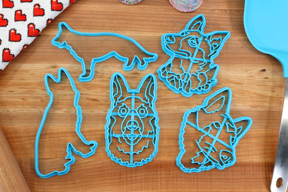 German Shepherd Cookie Cutters - Shepherd Face, Shepherd Outline, Sitting Shepherd, Flower Shepherd - German Shepherd Gift
