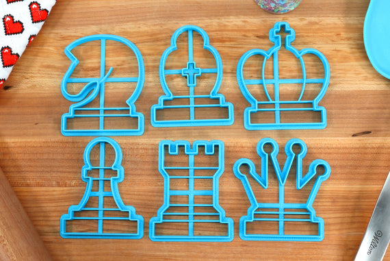 Online Chess Icons Cookie Cutters - Queen, Rook, Pan, Bishop, King, Queen - Gift for chess player