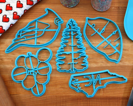 North Carolina Cookie Cutters - North Carolina State, Scuppernong Grapes, Pine Tree, Sweet Potato, Cardinal - NC Gift Idea