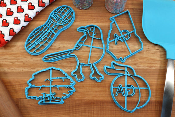 Georgia Cookie Cutters - Brown Thrasher, Georgia State, Live Oak, Georgia Peach, Georgia Peanut - GA Gift Idea