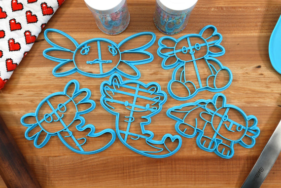Cute Axolotl Cookie Cutters - Heart Tail Axolotl, Sad Axolotl, Sitting Axolotl, Smiling Axolotl, Swimming Axolotl - Axolotl Gift Idea