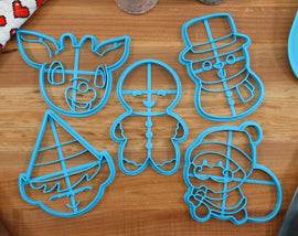 Cute Christmas Cookie Cutters - Christmas Elf, Christmas Frosty, Christmas Gingerbread, Christmas Rudolph, Christmas Santa - Holiday Cookie