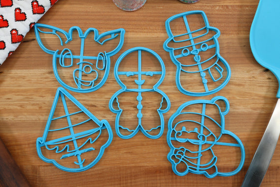Cute Christmas Cookie Cutters - Christmas Elf, Christmas Frosty, Christmas Gingerbread, Christmas Rudolph, Christmas Santa - Holiday Cookie