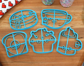 Cute Food Cookie Cutters - Teacup Cookie, Pancake Cookie, Muffin Cookie, Hot Chocolate Cookie, Egg Toast Cookie