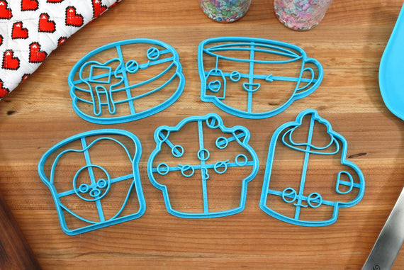 Cute Food Cookie Cutters - Teacup Cookie, Pancake Cookie, Muffin Cookie, Hot Chocolate Cookie, Egg Toast Cookie