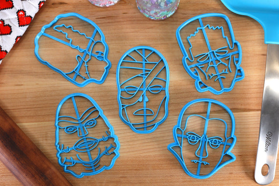 Classic Monster Cookie Cutters - Dracula, The Mummy, Frankensteins Monster, Black Lagoon, Bride of Frankenstein - Movie Monster Gift