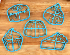 Delicious Desert Cookie Cutters - Cake Roll, Cinamon Roll, Cupcake, gelatin Dessert, Pie Slice - Desert Shaped Cookies