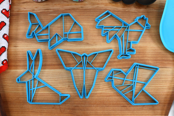 Origami Cookie Cutters Animals Set 3 - Origami Butterfly, Origami Pigeon, Origami Rabbit, Origami Rooster, Origami Whale - Origami Gift idea