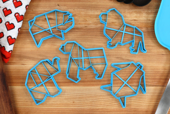Origami Cookie Cutters Animals Set 2 - Origami Elephant, Origami Gorilla, Origami Lion, Origami Pig, Origami Turtle - Origami Gift idea