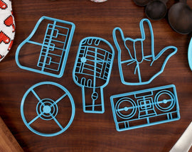 Rock n Roll Cookie Cutters - Boombox, Electronic Piano, Hand Horns, Vinyl Record, Microphone - Musician Gift