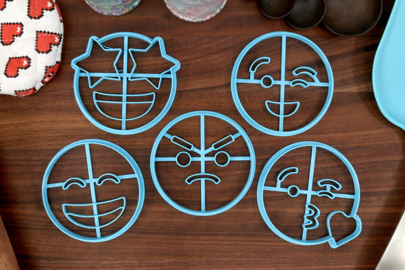 Emoticon Cookie Cutters Set 1 - Angry Emoticon, Winking Emoticon, Kiss Emoticon, Grinning Emoticon - Emoticon Gift