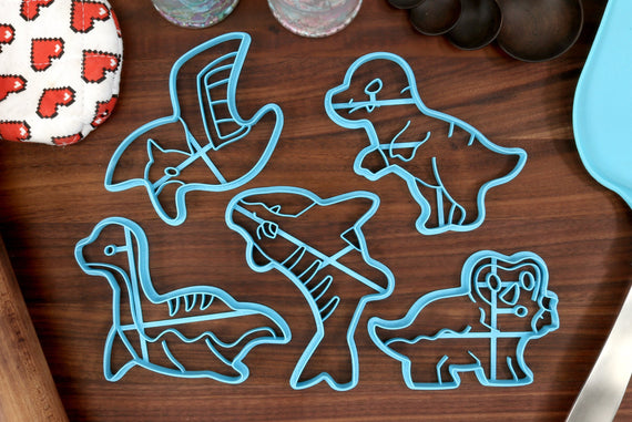 Dinosaur Cookie Cutters Set 1 - Tyrannosaurus Rex, Triceratops, Pteranodon, Mosasaurus, Elasmosaraus - Dinosaur Birthday
