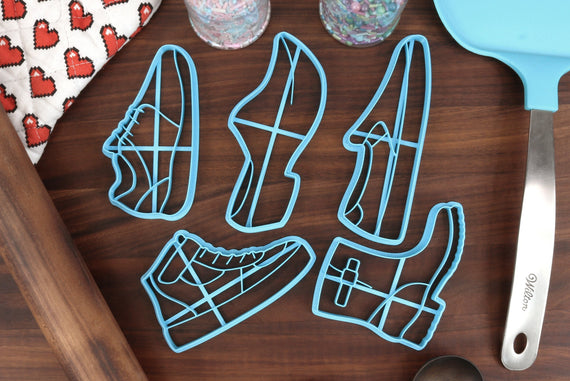 Fancy Footwear Cookie Cutters, Set 1 - Biker Boots, Gumshoes, Running Shoes, Slip-ons, Wooden Clogs - Summer Shopping Cookie Cutter