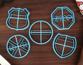 Road Signs Cookie Cutters, Set 1 - Do Not Enter, Interstate Sign, Railroad Crossing, Route Sign, Stop Sign -  Street Sign Fans