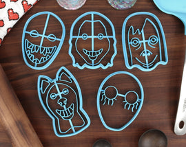 Creepy Pasta Monster Cutters, Set 1 - Creepy Momo, Eyeless Jack, Jeff The Killer, smile.dog, The Rake - Cookie Cutters