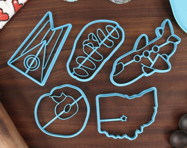 Ohio State Cookie Cutters - Buckeye Fruit, Ohio State Flag, Ohio State Outline, Pawpaw Fruit, Airplane - OH Gift Idea