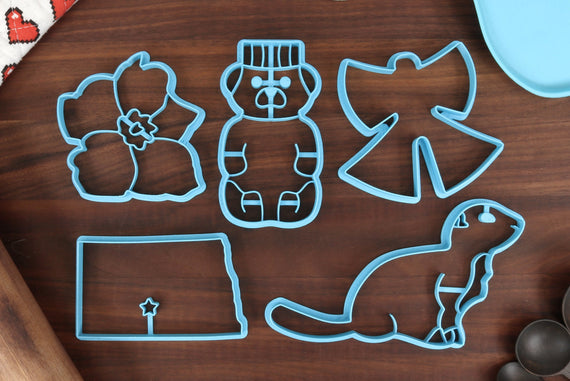 North Dakota Cookie Cutters - Bear Honey Jar, Flickertail, North Dakota Outline, Snow Angel, Wild Prairie Rose - ND State Fan