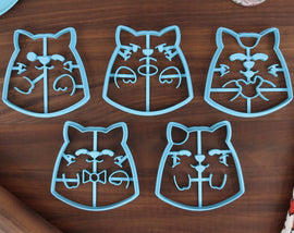 Round Cats Cookie Cutters - Angry Round Cat, Bowtie Round Cat, Hungry Round Cat, Joyful Round Cat, Winking Cat - Cute Kitties Baking