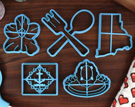 Rhode Island Cookie Cutters - Fancy Ring, Rhode Island State Flag, Rhode Island Outline, Silverware, Violet Flower- RI Gift Idea