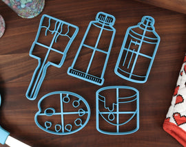 Painter's Tools Cookie Cutters - Paint Brush, Paint Bucket, French Palette, Paint Tube, Spray Paint - Gifts for Painting Baking