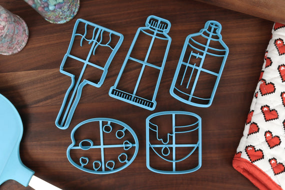Painter's Tools Cookie Cutters - Paint Brush, Paint Bucket, French Palette, Paint Tube, Spray Paint - Gifts for Painting Baking