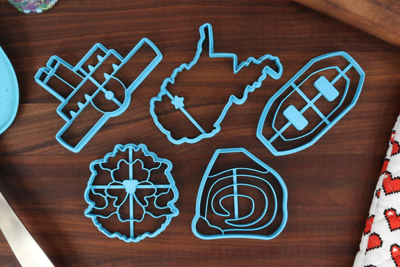 West Virginia Cookie Cutters - West Virginia State Outline, Pepperoni Roll, Rhododendron, Steamboat, Whitewater Raft - WV Gift Idea