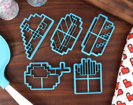 Pixel Foods Cookie Cutters - Pixel Chicken Wing, Pixel Fries, Pixel Hotdog, Pixel Patty, Pixel Pizza - Pixelated Food Merch - Pixel Snacks