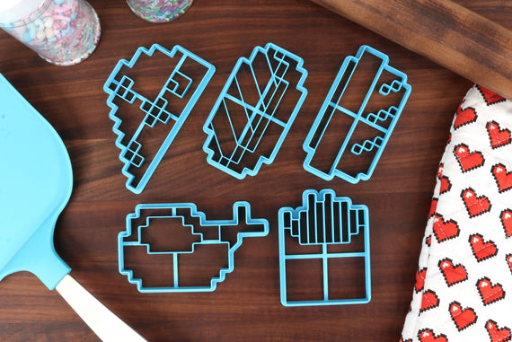 Pixel Foods Cookie Cutters - Pixel Chicken Wing, Pixel Fries, Pixel Hotdog, Pixel Patty, Pixel Pizza - Pixelated Food Merch - Pixel Snacks