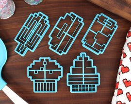 Pixel Foods Set 2 Cookie Cutters - Pixel Cupcake, Pixel Donut, Pixel Muffin, Pixel Popsicle, Pixel Soda - Pixelated Food Merch - Pixel Snack