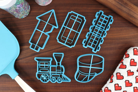 Train Cookie Cutters Set One - Conductor's Hat, Railway Track, Steam Engine, Train Ticket, Train Whistle - Trains Merch - Railway Enthusiast