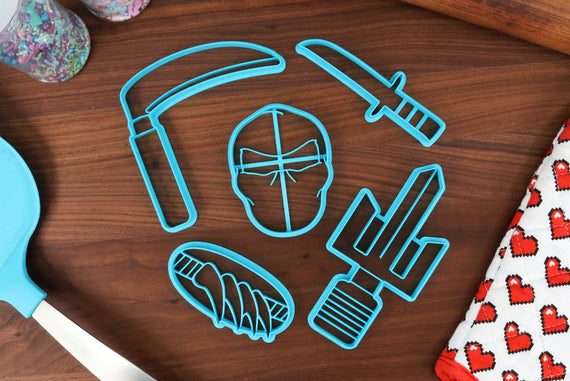 Ninja Items Cookie Cutters, Set 2 - Climbing Claws, Kama, Ninja Cowl, Sai, Tanto - Samurai Tools, Ancient Weapons - Ninja Training