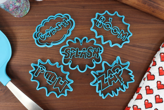 Comic Sounds Cookie Cutters - Boom, Crash, Pow, Splash, Zap - Comic Sound Effects - Onomatopoeia Cutter - Effect Words & Dramatic Text