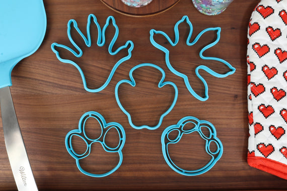 Wild Animal Prints Cookie Cutters - Elephant Print, Gecko Print, Raccoon Print, Rhinoceros Print, Tapir Print - Animal Paw Print Cookies