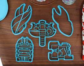 Necro Space Items & Objects Cookie Cutters - Isaac Helmet, Plasma Cutter, Rig, The Marker Detailed, The Marker Outline - Sci-Fi Horror Games