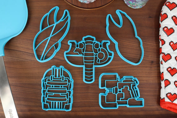 Necro Space Items & Objects Cookie Cutters - Isaac Helmet, Plasma Cutter, Rig, The Marker Detailed, The Marker Outline - Sci-Fi Horror Games