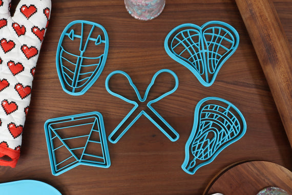 Lacrosse Sports Cookie Cutters - Crosse Sticks, Lacrosse Goal, Lacrosse Head, Lacrosse Heart, Lacrosse Helmet Face Plate - LaCrosse Baking