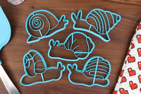 Land Snails Cookie Cutters - Candy Cane Snail, Giant African Snail, Roman Snail, White Garden Snail, White-lipped Snail - Cute Aquatics