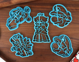 Paper Mario Main Characters Cookie Cutters - Paper Bowser, Paper Luigi Face, Paper Mario Face, Paper Mario Hammer, Paper Peach / Mario Merch