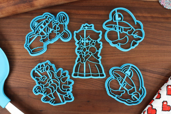 Paper Mario Main Characters Cookie Cutters - Paper Bowser, Paper Luigi Face, Paper Mario Face, Paper Mario Hammer, Paper Peach / Mario Merch