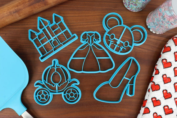 Cinderella Cookie Cutters - Ball Gown, Glass Slipper, House Mouse, Prince's Castle, Pumpkin Carriage - Bedtime Stories & Classic Tales