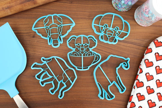 Elegant Elephants Cookie Cutters - Cute Elephant, Elephant Face, Elephant Outline, Running Elephant, Teacup Elephant - Elephant Cookies