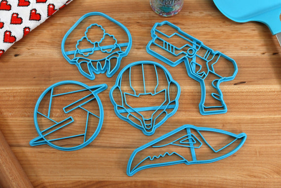 Metroid Cookie Cutters - Metroid, Ridley Face, Samus Mask, Samus Sidearm, Screw Attack - Metroid Prime /  Nintendo Gift