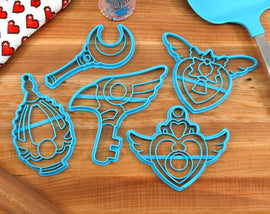 Magical Girl Cookie Cutters - Soul Gem Egg, Sealing Wand Key, Crisis Moon Compact, Strawberry Bell, Moon Stick - Anime Cookie Cutters